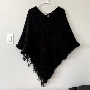 Seven Islands black poncho style sweater casual warm boho vintage women one size